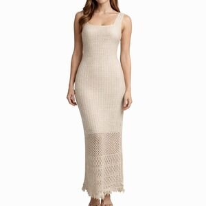 House of Harlow 1960 Knit Midi Dress Size Medium Cream Sleeveless Resort Beachy